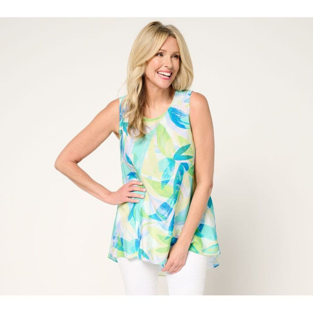 Susan Graver Women's Top Petite PS Printed Dolce Textured Multi-colored A691371